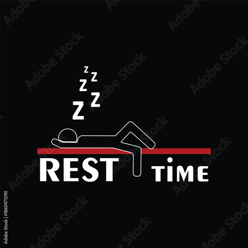 Simple stick figure sleeping on a line with bold typography