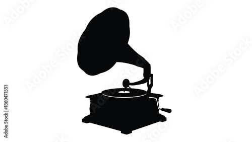 Vintage gramophone silhouette retro record player vector