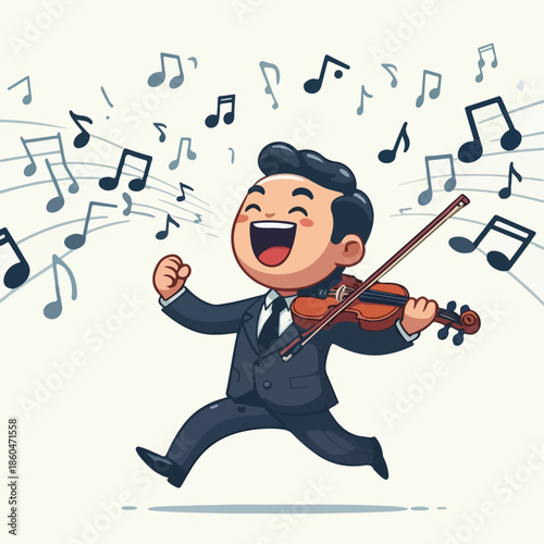 Cartoon illustration of a person playing the violin