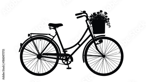 Vintage bicycle silhouette with flower basket vector illustration