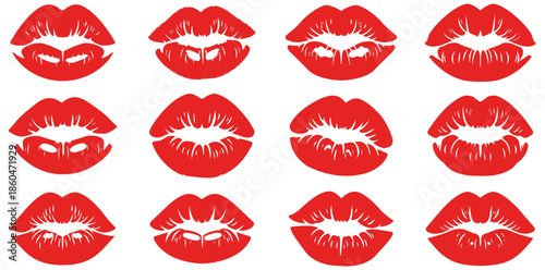 Kissed by Love: A collection of red lip imprints, each unique in expression, capturing the essence of affection and intimacy through a series of tender, sensual moments.