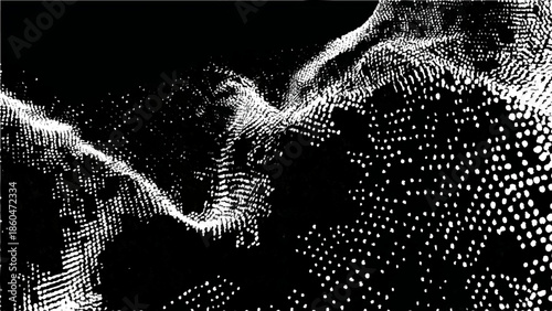 Abstract black and white image depicting a textured fragmented landscape resembling waves or terrain high quality