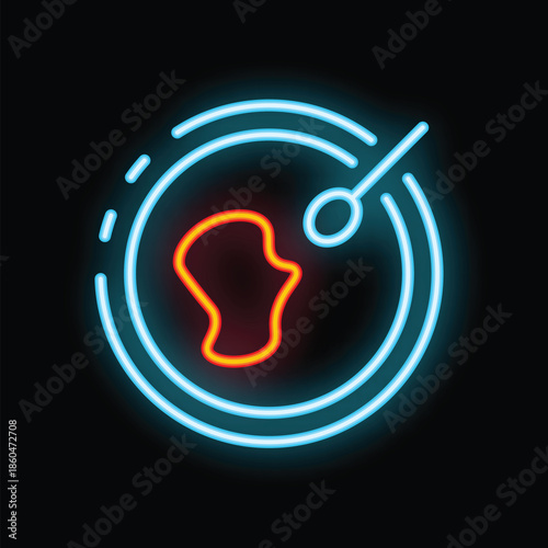 Glowing neon icon of in vitro fertilization process, suitable for use in medical and science related projects