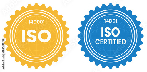 ISO 14001 Certification Seals: Two official seals, one golden and the other blue, proudly display ISO 14001, a globally recognized symbol of environmental responsibility and operational excellence.