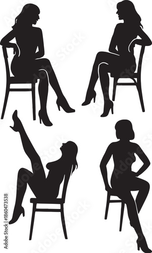 silhouettes of women posing on chairs