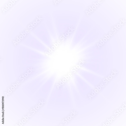 Png blue starburst light created by sun, layered sunlight rays. Fine sparkle details, glowing sparks, light glare enhance the star. Cinematic light effect across the background. Vector illustration.