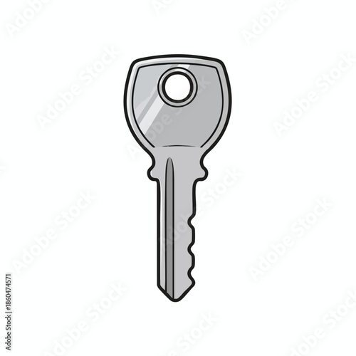 A simple, isolated, silver key graphic with a keyhole