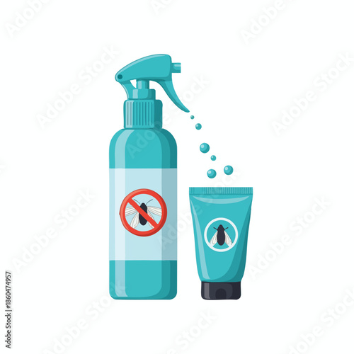 Vector illustration of mosquito repellent products, spray and tube, on white background
