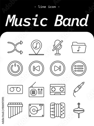 Music Band thin line icon set. Live performance, instruments, group outline icons.