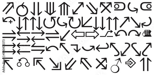 arrow linear icon set. vector thin line, up, right arrow, horizontal arrow, right, diagonal left chevron, left, switch icons.