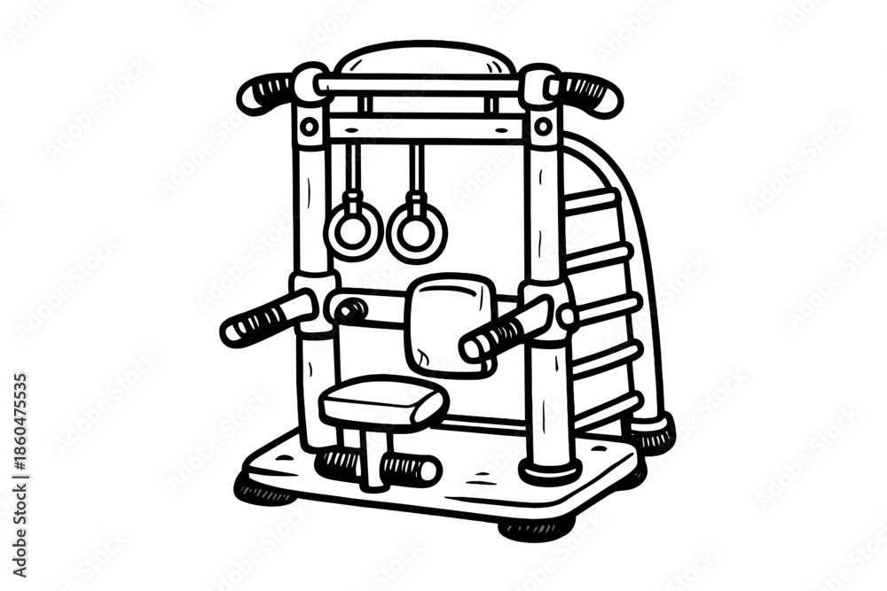 Fototapeta premium Doodle Pull-Up Station. Doodle-style vector icon of a compact station fully transformed into a pull-up bar, sturdy but cute look,