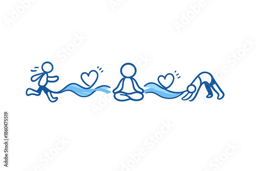 Breath and Movement Harmony. Doodle-style vector icon of movement and breath harmony, exercise phases connected with breathing