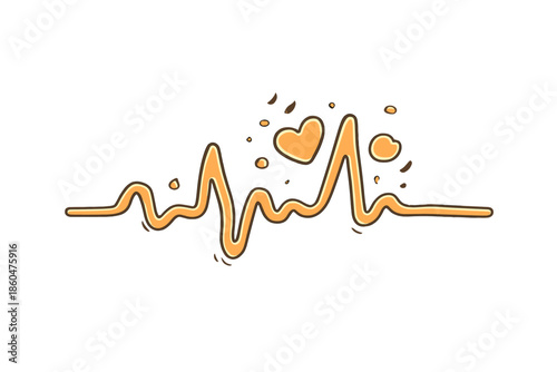 Heart Pulse Doodle. Doodle-style vector icon of a completed pulse timeline, energetic heart-like graph peaks near the finish, calm
