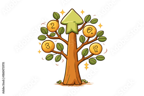 Tree-Arrow Hybrid Icon. Doodle-style vector icon of a tree-arrow hybrid symbol, arrow shaft as a trunk with branching leaves as