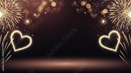 Romantic fireworks forming heart shapes for Valentine's Day celebration