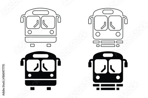 School bus and public transport vehicle icons in front view
