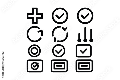 Minimalist UI interface icons with checkmarks and navigation