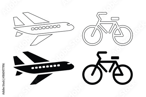 Airplane and bicycle icons for air and ground transportation