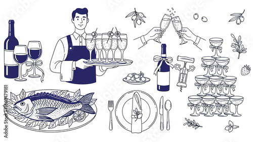 Elegant restaurant service with wine and seafood platter