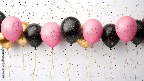 Luxury Party Balloons on White Background with Copy Space. 