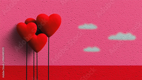 A captivating composition of Valentine's Day hearts against a textured pink background, exuding romance, love, and affection. The hearts, arranged in a visually pleasing manner.