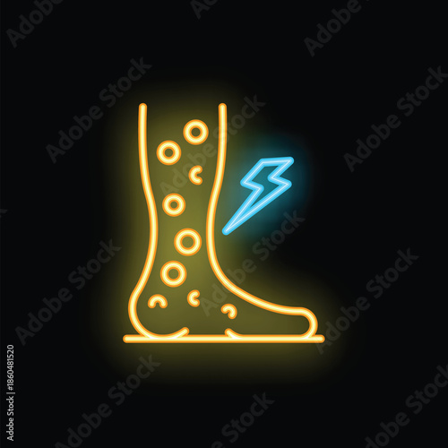 Neon sign representing pain in the leg caused by diabetic neuropathy, a common complication of diabetes