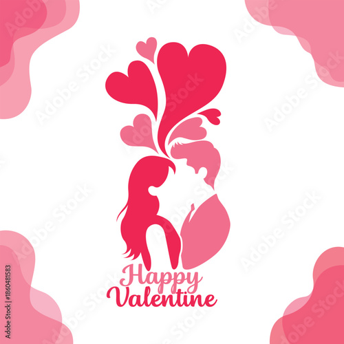 Couple sharing romantic Valentine's Day kiss with hearts Vector
