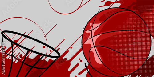 Vector illustration of a basketball ball in a basketball basket, basketball tournament