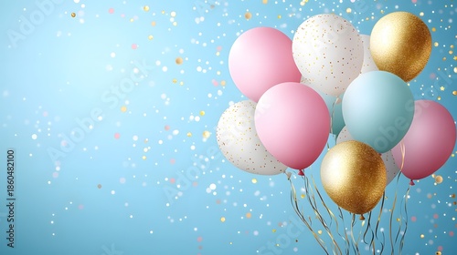 Minimal Celebration Background with Floating Balloons. 