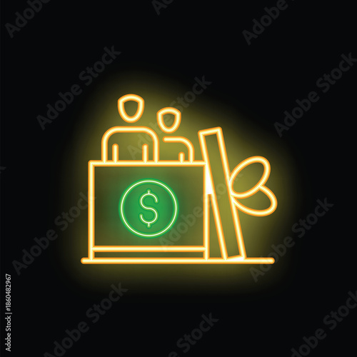 Neon sign illustrating business people investing money in a successful startup with a dollar symbol