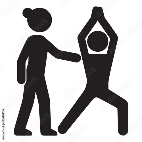 Yoga instructor guiding student in warrior pose for mindful practice