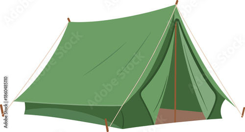 Green, camping tent illustration outdoor shelter vector isolated hiking adventure travel equipment nature survival design minimal flat icon graphic