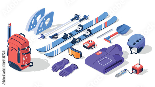 Essential winter skiing gear: isometric equipment and accessories for skiers