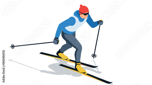 Isometric cross-country skiing: winter sport enthusiast in action