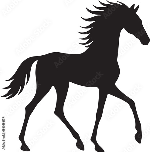 Elegant Trotting Horse Silhouette Vector Illustration Isolated on White
