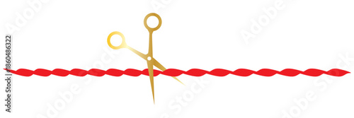 Red Ribbon Cutting Ceremony Concept . Illustration of red ribbon cut by golden scissors, symbolizing grand opening, inauguration, celebration, and new beginning isolated on white background.