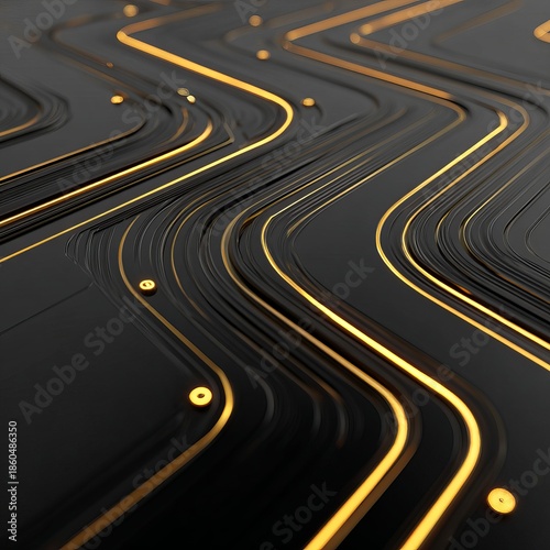 Golden Circuit Board Pattern – Glowing Digital Pathways and Microchip Lines | Luxury Technology, AI, Data Network, and Futuristic Innovation Background