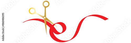 Red Ribbon Cutting Ceremony Concept . Illustration of red ribbon cut by golden scissors, symbolizing grand opening, inauguration, celebration, and new beginning isolated on white background.