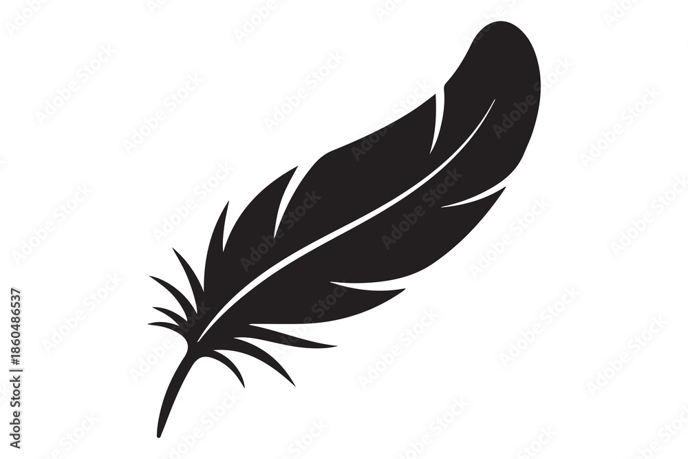 Fototapeta premium Minimal bird feather black silhouette icon for modern design 