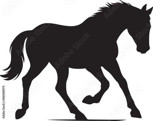 Trotting Horse Silhouette Vector Illustration Isolated on White Background
