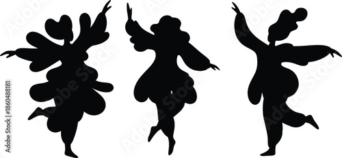 Silhouettes of dancers in motion isolated on transparent background