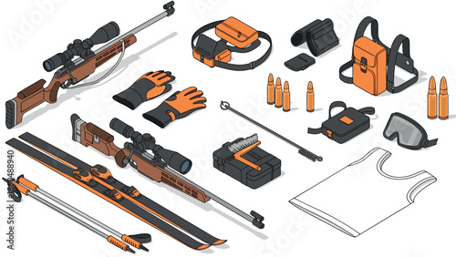 Isometric winter sports equipment and gear collection for outdoor enthusiasts