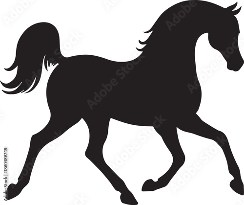 Elegant trotting horse silhouette vector, black equine clipart illustration design