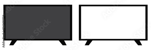 Realistic widescreen LED television mockup with black frame isolated on white background.