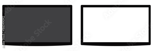 Realistic widescreen LED television mockup with black frame isolated on white background.