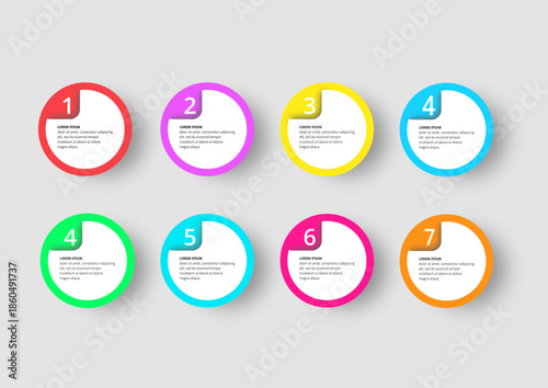 Seven Step Infographic Template with Colorful Circles and Placeholder Text.