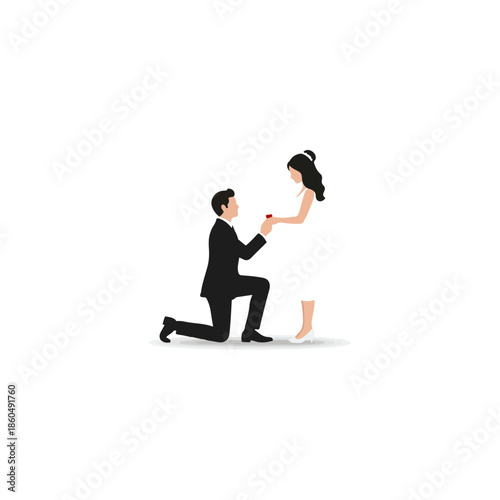Man on one knee proposing to woman with engagement ring, wedding proposal romantic moment, couple celebrating love and commitment