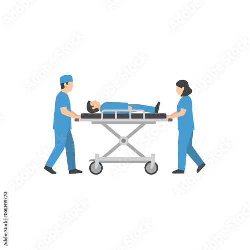 Medical professionals transporting patient on stretcher, healthcare team assisting, emergency hospital care vector
