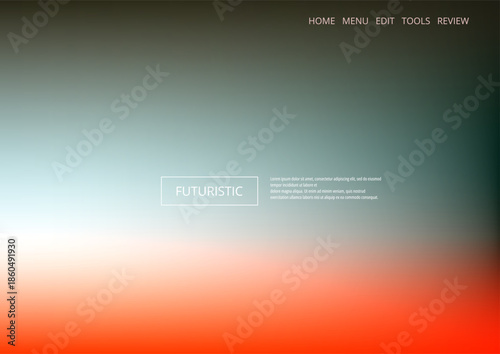 Futuristic gradient background with abstract blurred effect and navigation menu.