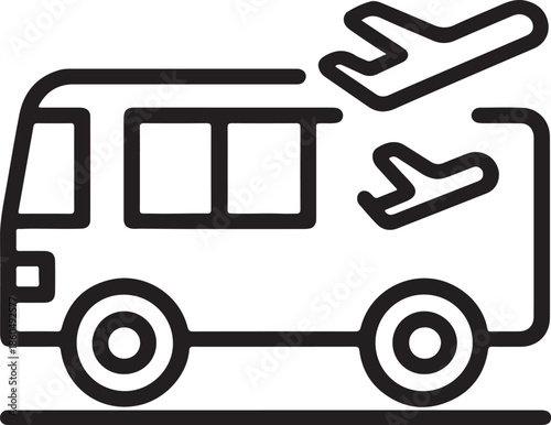 Airport shuttle bus icon simple line art design for travel and transportation concepts vector illustration on white background